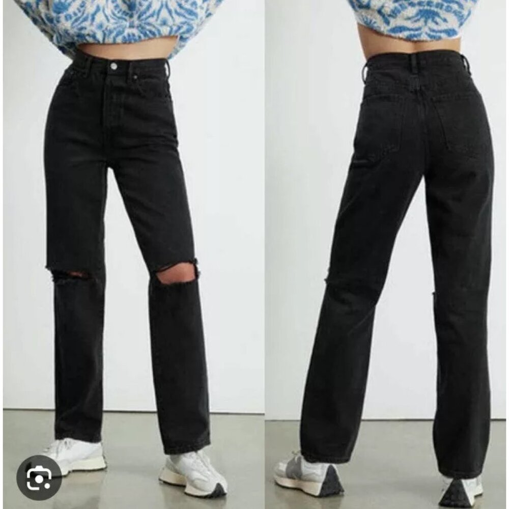 Pacsun Black Wash Distressed High Rise Straight Leg Dad Jeans